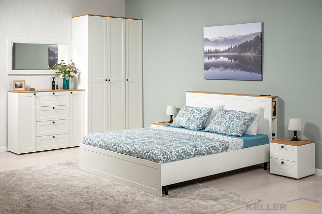 Комплект кровати Остин 11.53 (Белый РЕ шагрень, Дуб Золотой CRAFT, белая шагрень 4101 ПВХ)