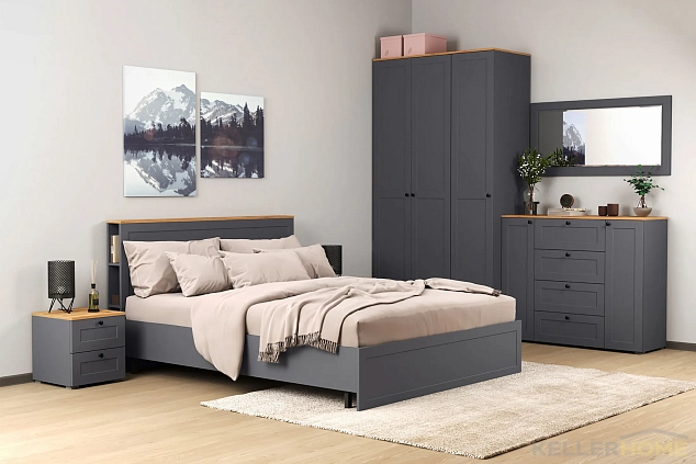 Комплект кровати Остин 11.53 (Серый Графит 0162 РЕ, Дуб Золотой CRAFT, графит ZB 856-2 ПВХ)